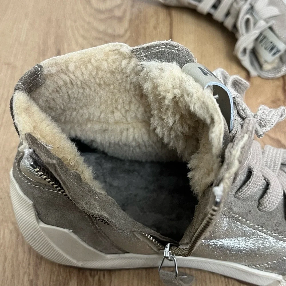 Andia‎ Fora Beige Metallic Silver High Top Side Zipper Lace Up Sneakers Size 39
